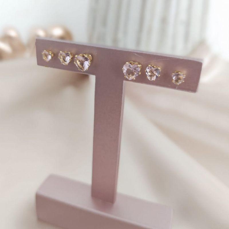 BRINCO TRIO DE CORAÇÃO ROSA CLARO