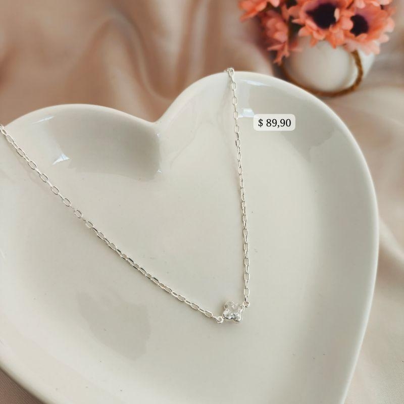 CHOKER CARTIER COM FLOR TREVO DE ZIRCONIA B. A PRATA 925