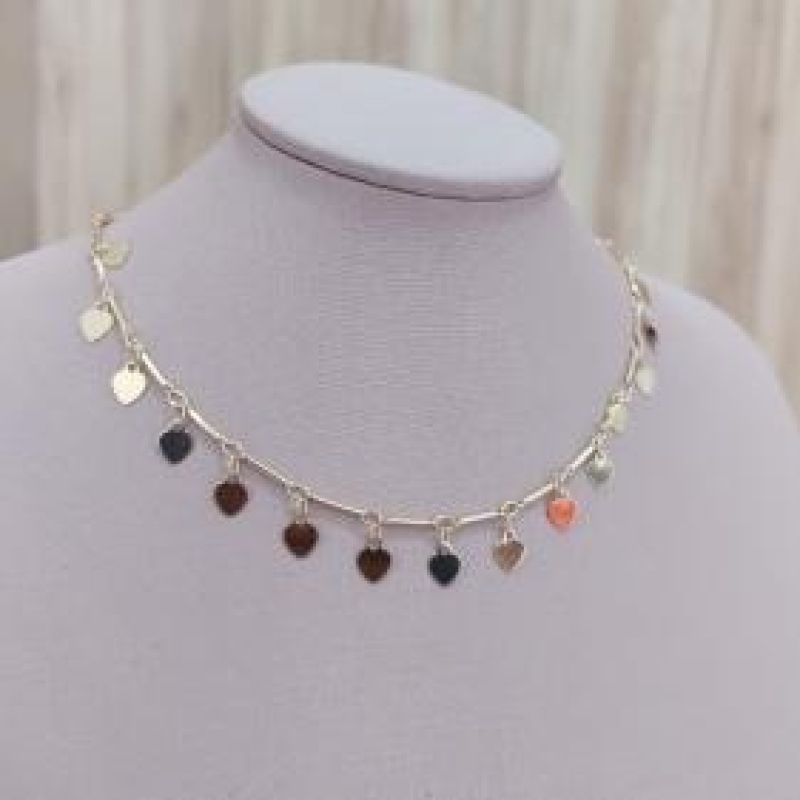 CHOKER PLACAS DE CORAÇÃO CHATADO LISO