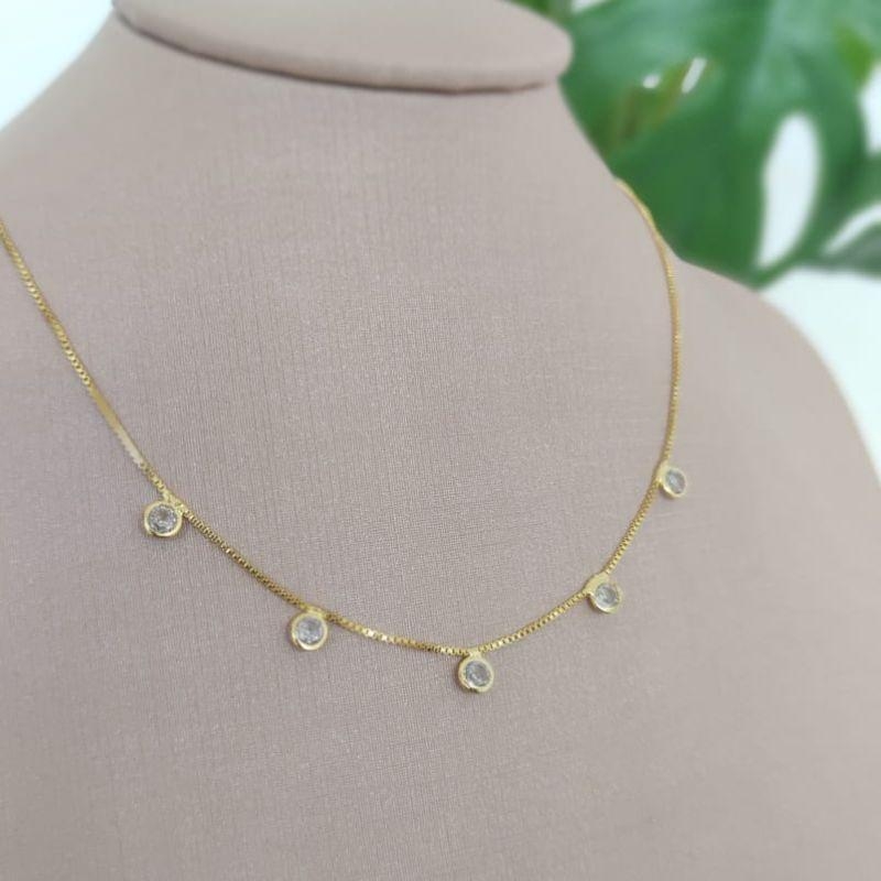 CHOKER VENEZIANA COM 5 PONTOS DE LUZ ZIRCONIA