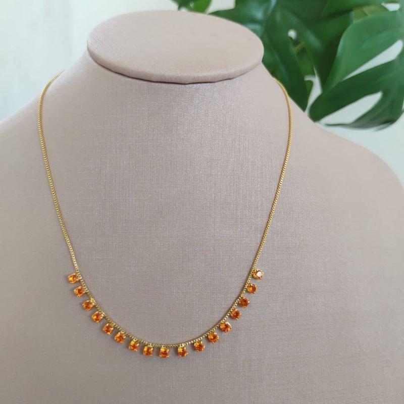 CHOKER VENEZIANA COM PEDRAS LARANJA
