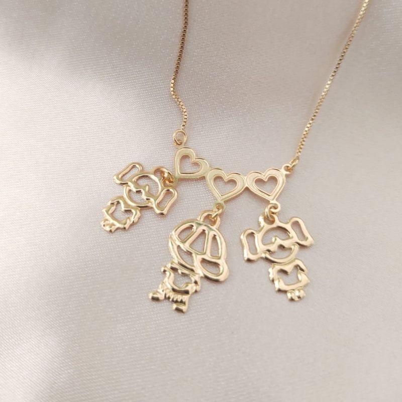 COLAR CANGA COM 2 MENINAS E 1 MENINO LISO VAZADO FILHOS