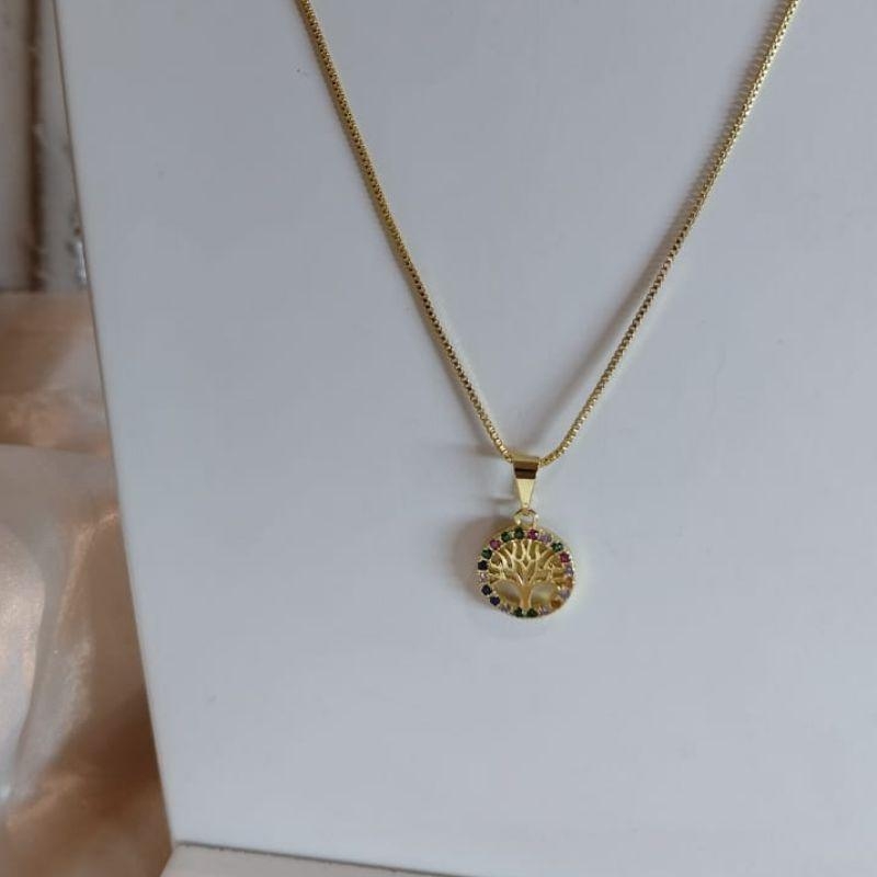 COLAR COM ÁRVORE DA VIDA ZIRCONIA COLORIDA