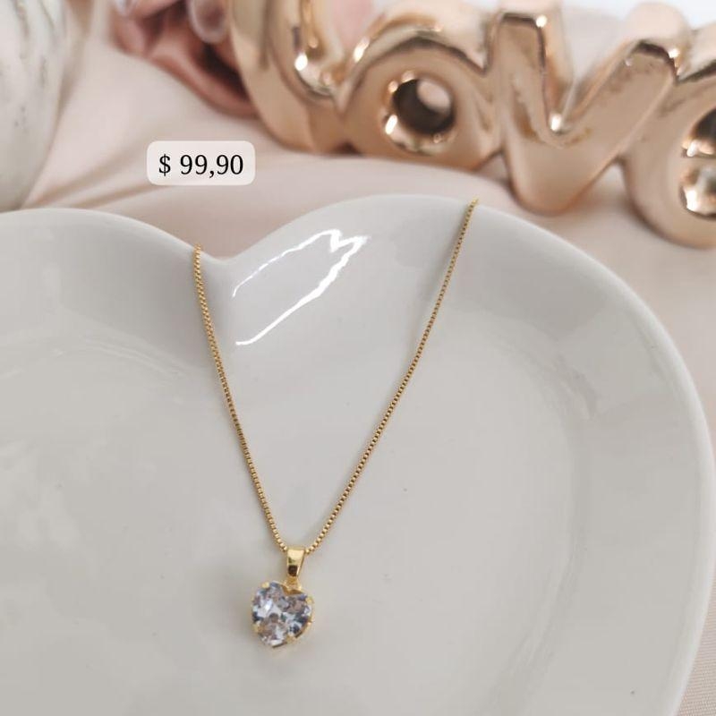COLAR COM PINGENTE DE CORAÇÃO PEDRA DE ZIRCONIA