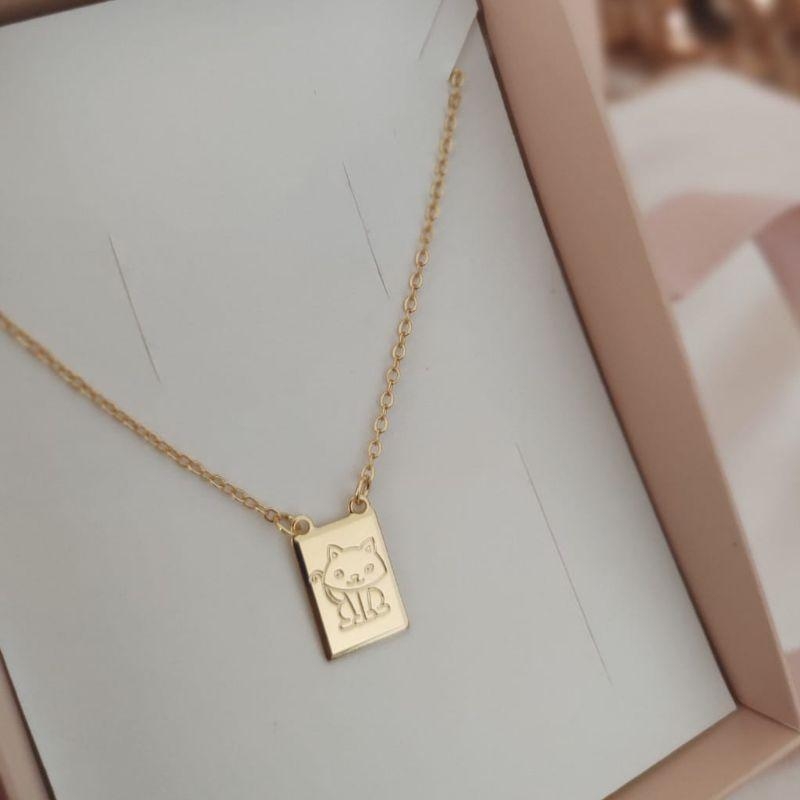 COLAR ELO PORTUGUES COM PINGENTE PLACA COM GATINHA
