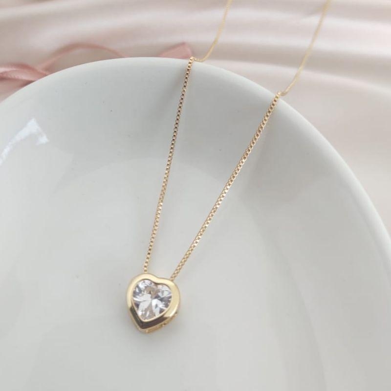 COLAR PINGENTE DE CORAÇÃO CAIXA FECHADA 10MM