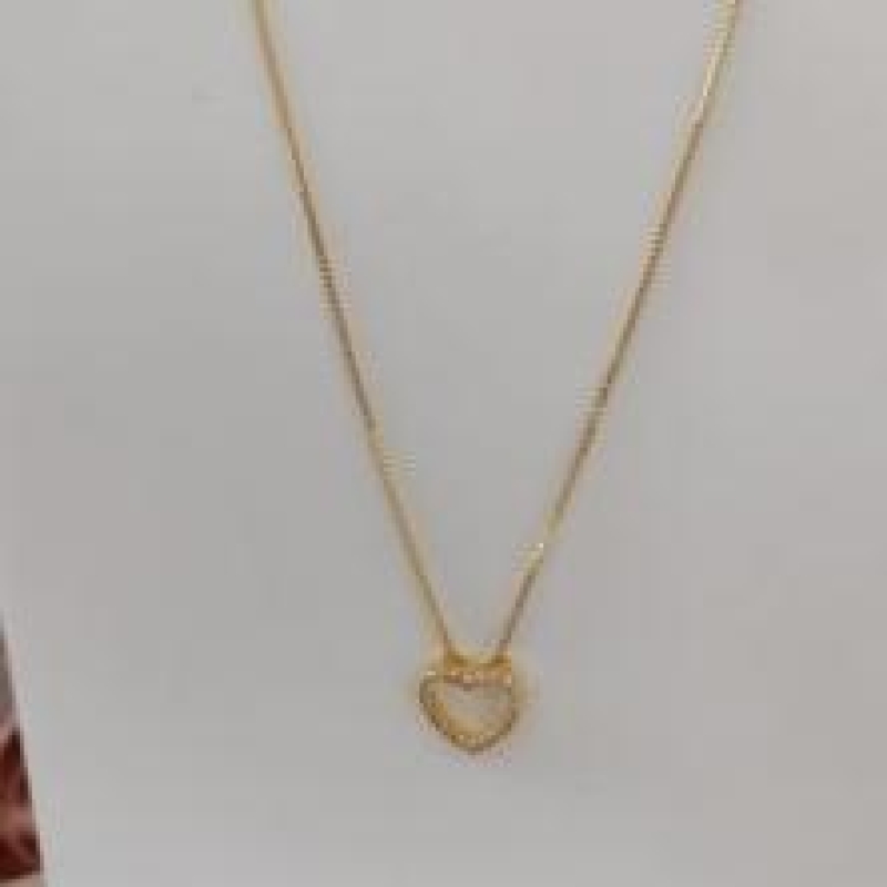 COLAR VENEZIANA CORAÇÃO VAZADO CRAVEJADO ZIRCONIA