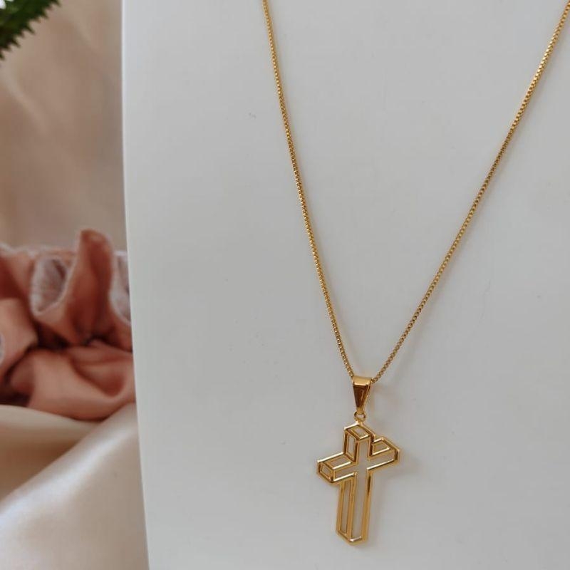 COLAR VENEZIANA PINGENTE CRUZ 3D