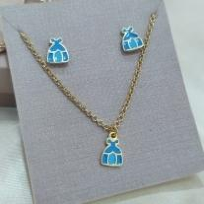 CONJUNTO INFANTIL RESINADO ELO PORTUGUÊS VESTIDO AZUL