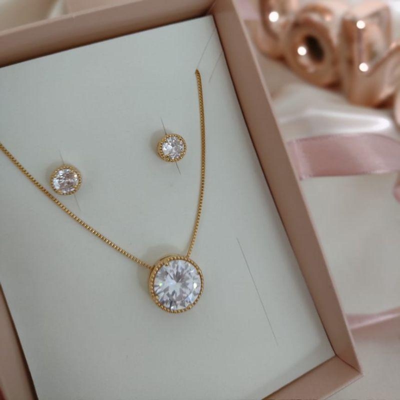 CONJUNTO VENEZIANA PEDRA REDONDA ZIRCONIA 14MM