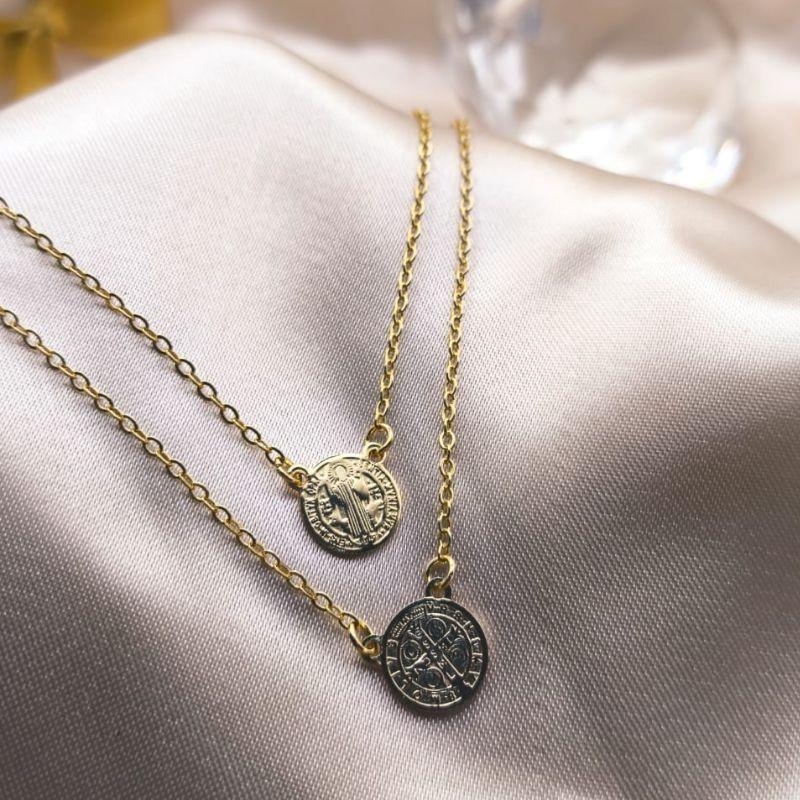 ESCAPULÁRIO ELO PORTUGUES E PINGENTE DE DE SÃO BENTO REDONDO