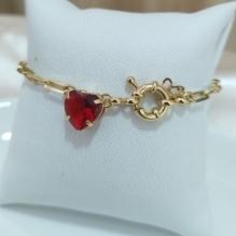 PULSEIRA CARTIER FECHO BOIA PINGENTE CORAÇÃO VERMELHO