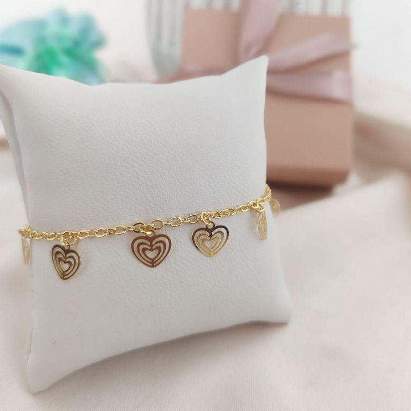 PULSEIRA EM ELO PORTUGUES COM 7 CORAÇÕES VAZADOS