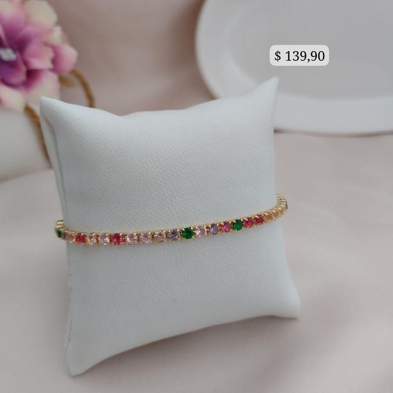 PULSEIRA RIVIELRA REGULAVEL COM ZIRCONIAS COLORIDAS 4MM