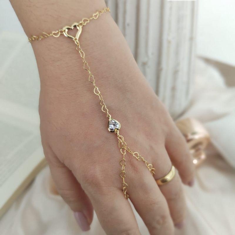 PULSEIRA UNIDA AO ANEL TODA EM CORAÇÃO ENTRELAÇADOS