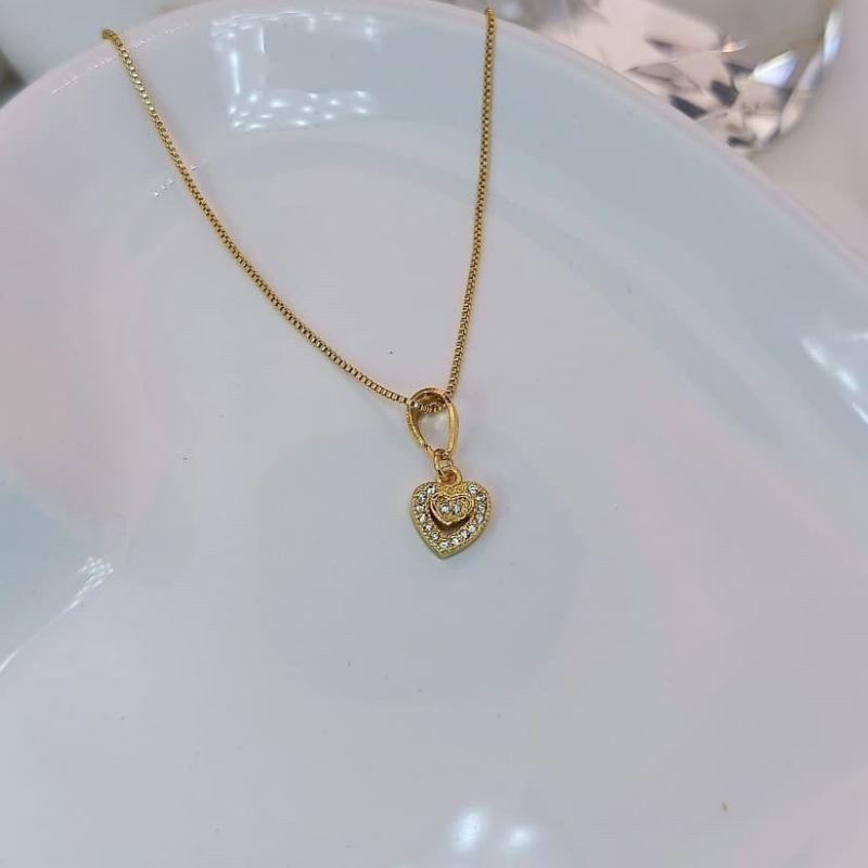COLAR  CORAÇÃO DUPLO COM MICRO ZIRCONIA