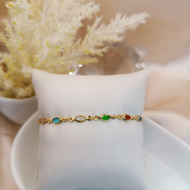 PULSEIRA COM PEDRAS OVAIS COLORIDAS