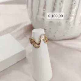 ANEL DUPLA ONDA LISA E CRAVEJADA ZIRCONIA ANEL DUPLA ONDA LISA E CRAVEJADA ZIRCONIA