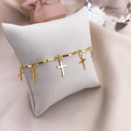 PULSEIRA TODA COM CRUZ PENDURADAS E BARRAS CURVADAS PULSEIRA TODA COM CRUZ PENDURADAS E BARRAS CURVADAS