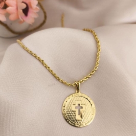 COLAR CORDÃO BAIANO COM PINGENTE REDONDE E CRUZ NO MEIO VAZADO COLAR CORDÃO BAIANO COM PINGENTE REDONDE E CRUZ NO MEIO VAZADO