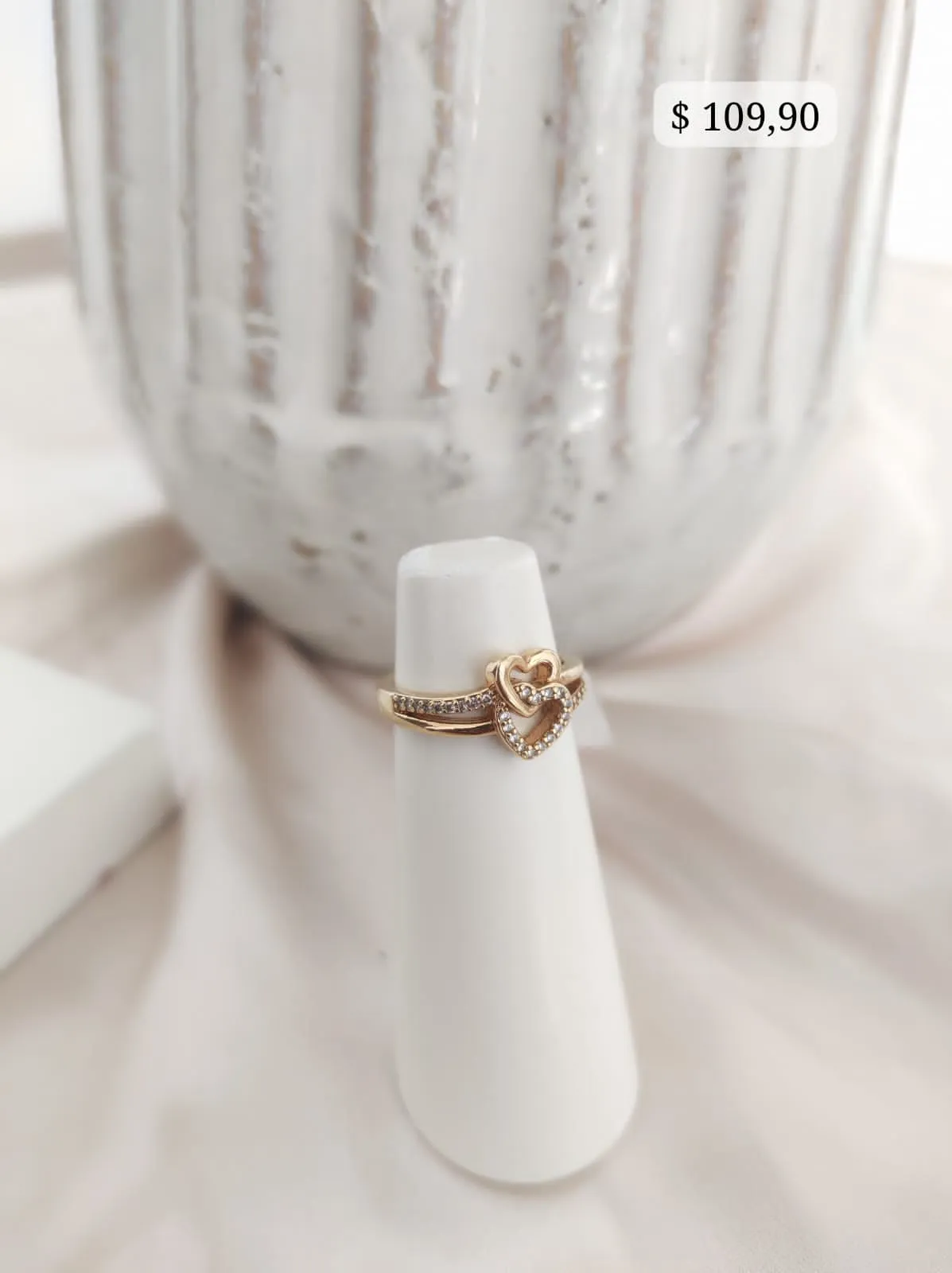 ANEL 2 EM 1 CORAÇÃO LAÇADO LISO E CRAVEJADO ZIRCONIA ANEL 2 EM 1 CORAÇÃO LAÇADO LISO E CRAVEJADO ZIRCONIA