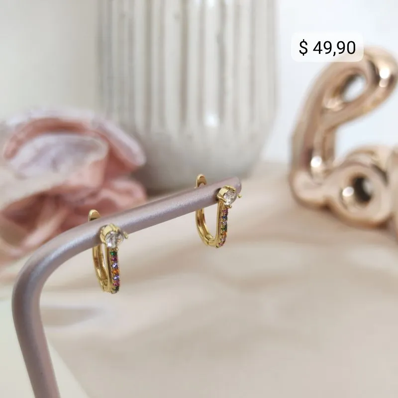 ARGOLA COM PONTO DE LUZ CRAVEJADO EM MICRO ZIRCONIA COLORIDA