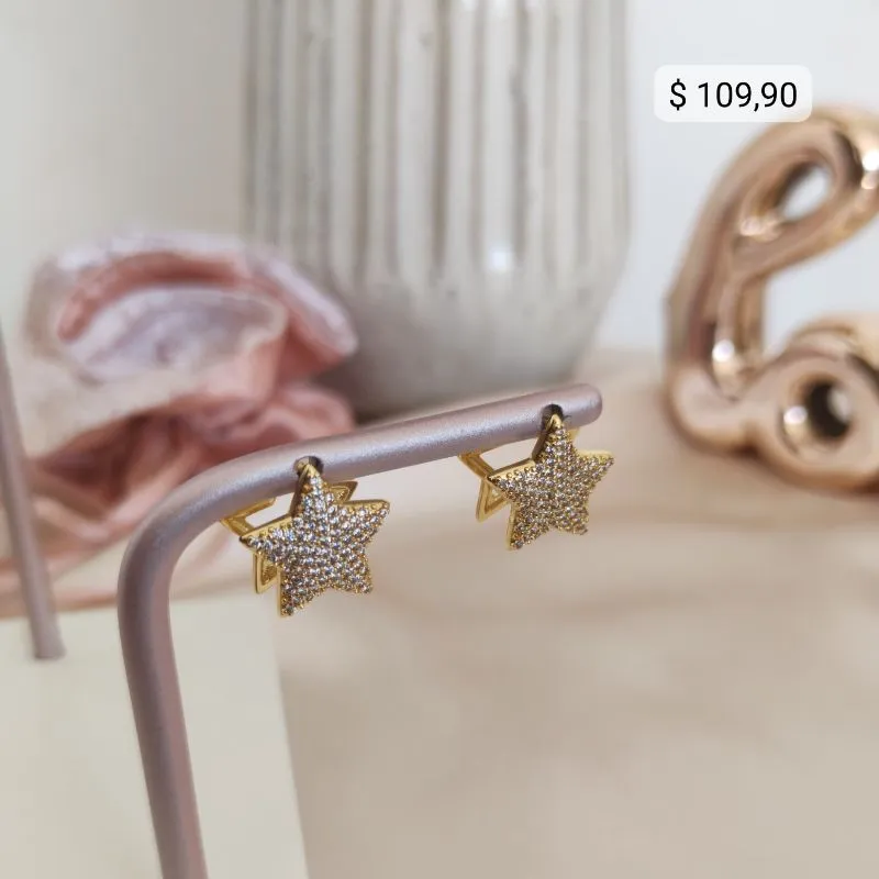 ARGOLA ESTRELA CRAVEJADO EM MICRO ZIRCONIA