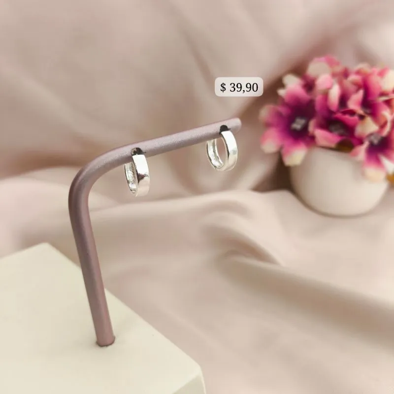 ARGOLA LISA EM FORMA QUADRICULADA TAM M B. PRATA 925 TAM G