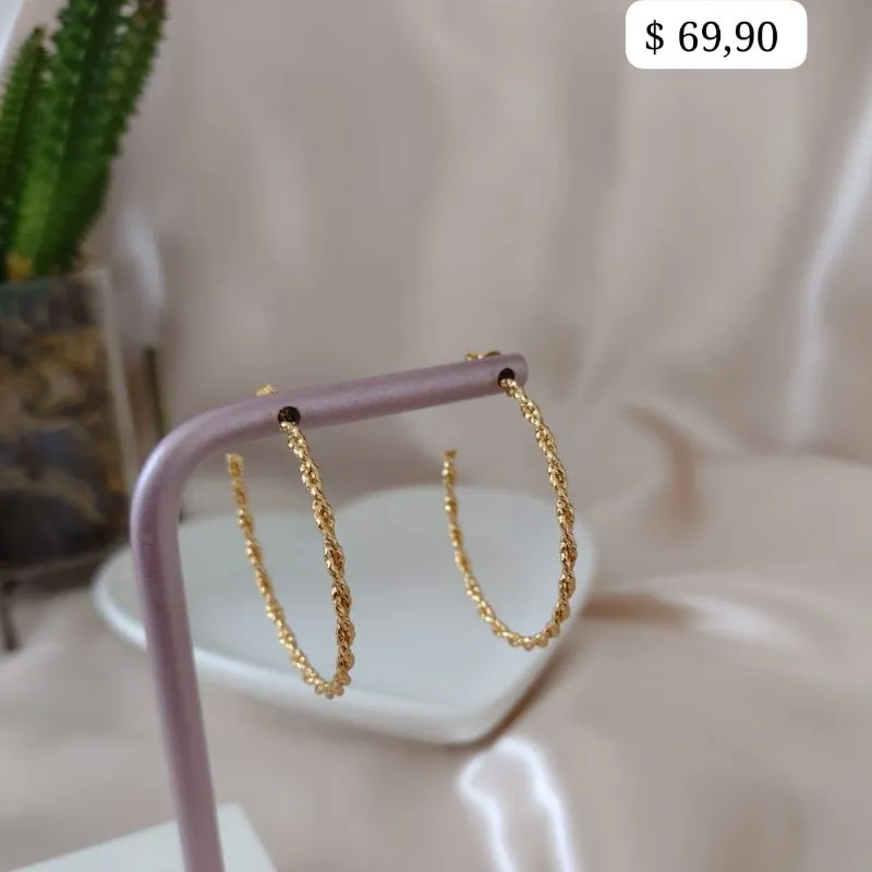 BRINCO ARGOLA 2 FIOS TRANÇADOS CRAQUELADOS  42MM BRINCO ARGOLA 2 FIOS TRANÇADOS CRAQUELADOS  42MM