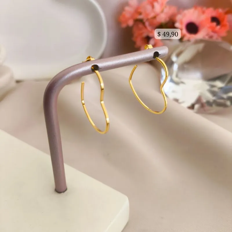 BRINCO ARGOLA DE CORAÇÃO QUADRICULADA FINO G