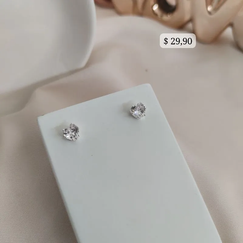 BRINCO CORAÇÃO PONTO DE LUZ CAIXA ABERTA PEDRA DE ZIRCONIA B. PRATA 925 BRINCO CORAÇÃO PONTO DE LUZ CAIXA ABERTA PEDRA DE ZIRCONIA B. PRATA 925