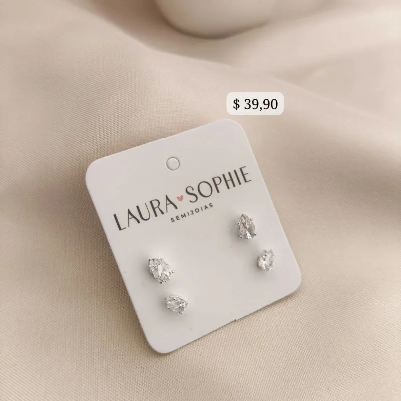 BRINCO DUPLO PEDRA GOTA ZIRCONIA B. A PRATA 925 BRINCO DUPLO PEDRA GOTA ZIRCONIA B. A PRATA 925