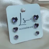 BRINCO TRIO CORAÇÃO PEDRA VIOLETA