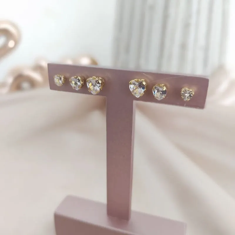 BRINCO TRIO DE CORAÇÃO PEDRA ZIRCONIA PEDRA M