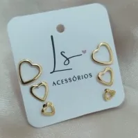 BRINCO TRIO DE CORAÇÃO VAZADO LISO