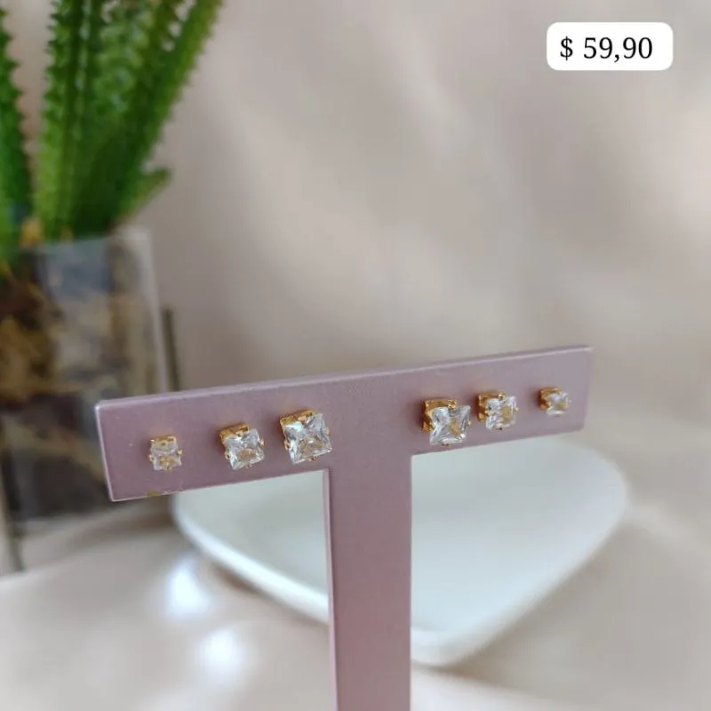 BRINCO TRIO PEDRA QUADRADA BRINCO TRIO PEDRA QUADRADA