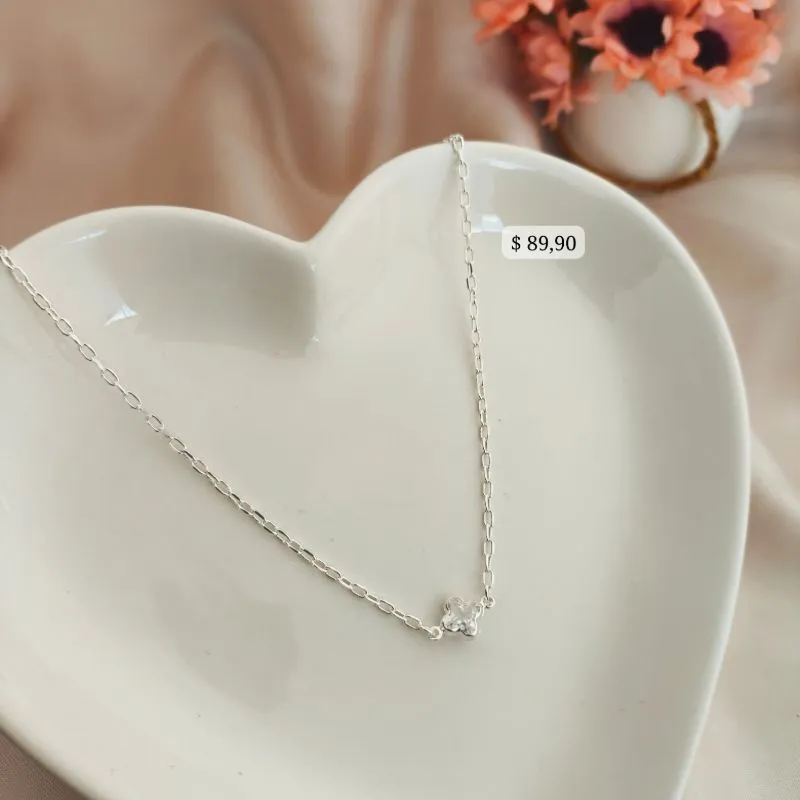 CHOKER CARTIER COM FLOR TREVO DE ZIRCONIA B. A PRATA 925