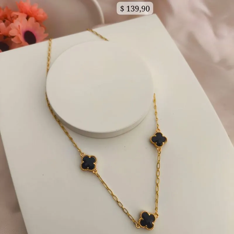 CHOKER CARTIER COM FLORES DE TREVO PRETO