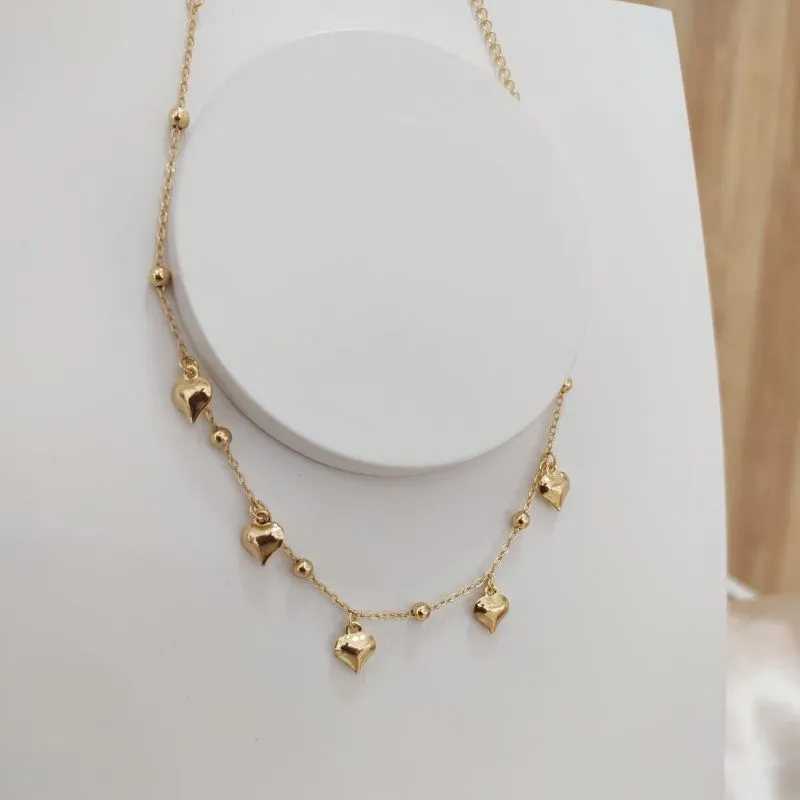 CHOKER ELO PORTUGUES COM CORAÇOES BOLEADOS E ESFERAS CHOKER ELO PORTUGUES COM CORAÇOES BOLEADOS E ESFERAS