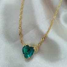 CHOKER SINGAPURA PINGENTE CORAÇÃO PEDRA VERDE ZIRCONIA