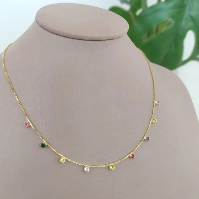 CHOKER VENEZIANA COM PEDRAS COLORIDAS QUADRADAS