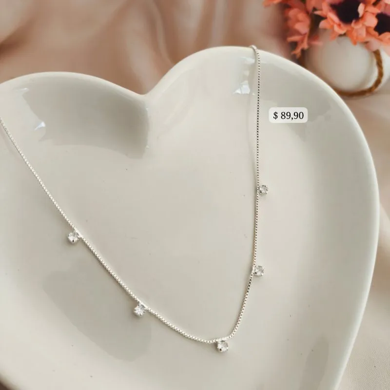 CHOKER VENEZIANA COM PEDRAS DE ZIRCONIA QUADRADA B. A PRATA 925