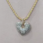 COLAR CORDÃO BAIANO PINGENTE CORAÇÃO CRAVEJADO RODIO NEGRO DETALHE VAZADO