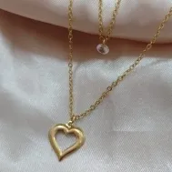 COLAR DUPLO ELO PORTUGUES PINGENTE CORAÇÃO VAZADO E PONTO DE LUZ ZIRCONIA COLAR DUPLO ELO PORTUGUES PINGENTE CORAÇÃO VAZADO E PONTO DE LUZ ZIRCONIA