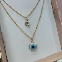 COLAR ELO GROUMET DUPLO COM PONTO DE LUZ E OLHO GREGO