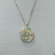 COLAR VENESIANA PINGENTE ARVORE DA VIDA VAZADO CRAVEJADO ZIRCONIA COLORIDA