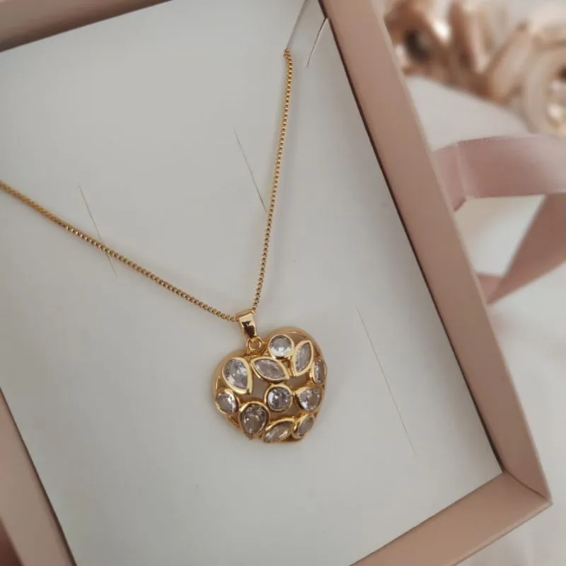COLAR VENESIANA PINGENTE CORAÇÃO COM ZIRCONIA OVAL COLAR VENESIANA PINGENTE CORAÇÃO COM ZIRCONIA OVAL
