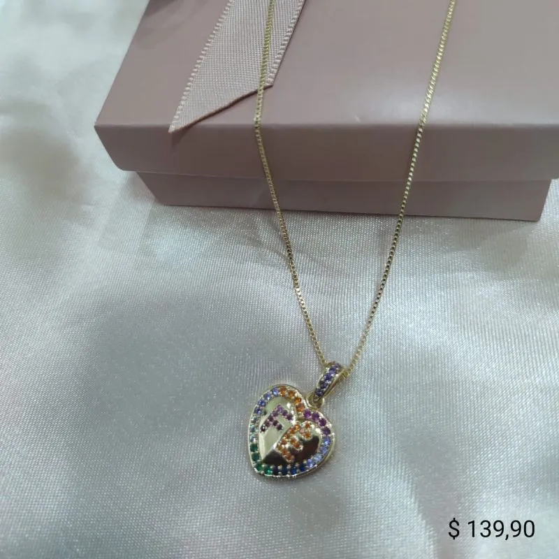 COLAR VENESIANA PINGENTE CORAÇÃO FÉ CRAVEJADO ZIRCONIA COLORIDA COLAR VENESIANA PINGENTE CORAÇÃO FÉ CRAVEJADO ZIRCONIA COLORIDA