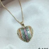 COLAR VENESIANA PINGENTE CORAÇÃO TODO CRAVEJADO ZIRCONIA COLORIDA
