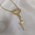 COLAR VENESIANA PINGENTE CORAÇÃO VAZADO COM FÉ LISO COLAR VENESIANA PINGENTE CORAÇÃO VAZADO COM FÉ LISO